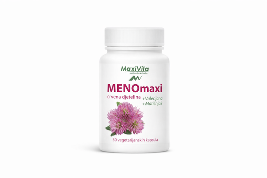 MenoMaxi kapsule. crvena djetelina, valerijana, matičnjak